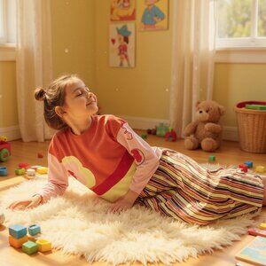 Deux par Deux Girls Outfit 5 Orange Pink Top Velour Stripe Pants Y2K 2000s Retro